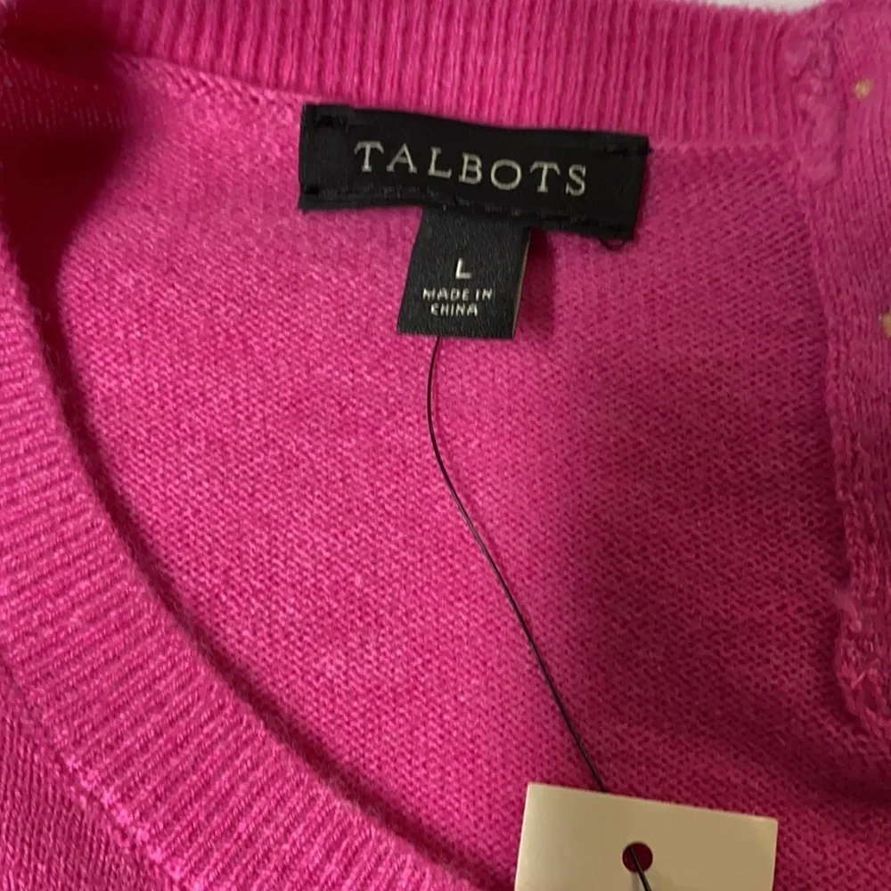 Talbots Lambswool Blend Flutter Cuff Pink Sweater